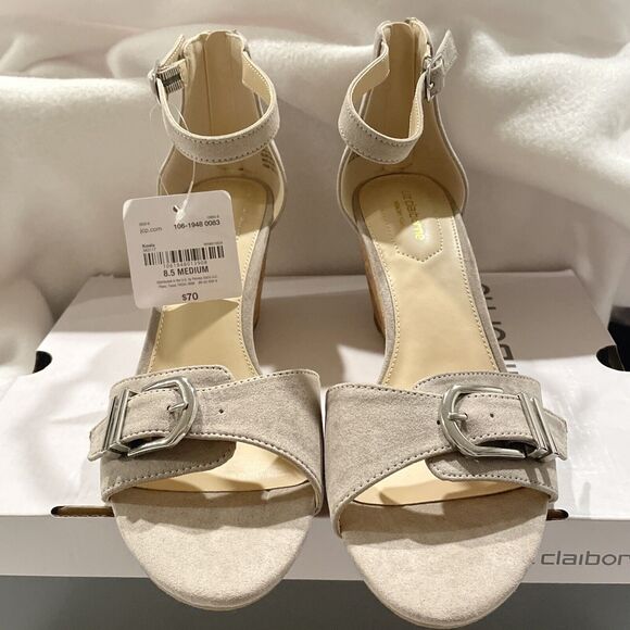 Liz Claiborne Oak Wedge Strappy Sandals Zip buckle 8.5M preppy lagen - Picture 1 of 10